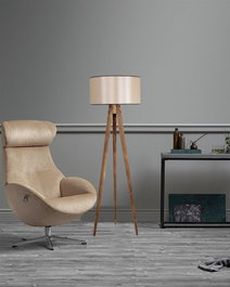 Opviq Lámpara de Pie de Madera con Pantalla de Tela Marrón